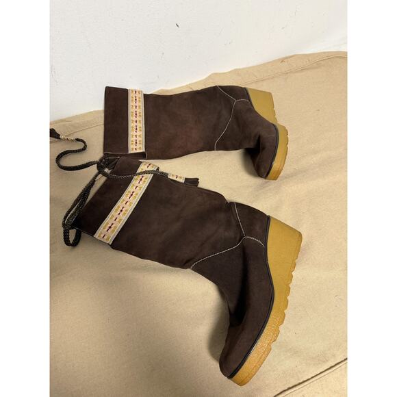 Marc Jacobs Boots Womens Size 39 Brown Suede Wedge Platform Embroidered Calf - Picture 3 of 12